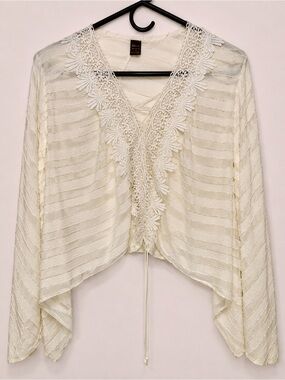 Lace Trim Tie Up Front Lightweight Boho Top